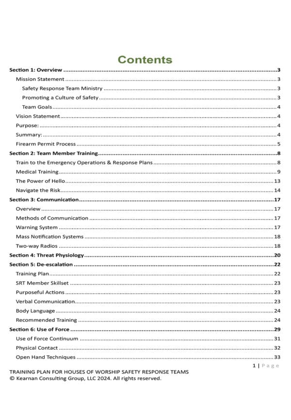 Safety Response Team Training Plan Kearnan Consulting Group - Church safety response plans