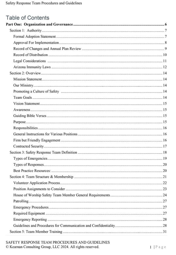 Safety Response Team Procedures and Guidelines for Arizona Churches - Kearnan Consulting Group