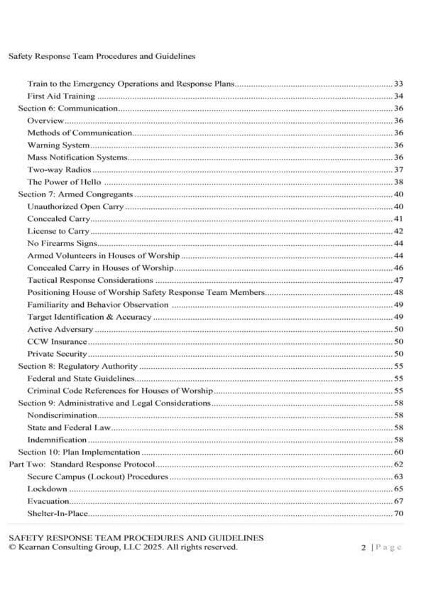 Safety Response Team Procedures and Guidelines for Michigan Churches - Kearnan Consulting Group