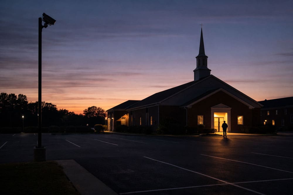 church at sundown