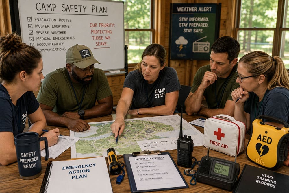Camp safety training and planning session